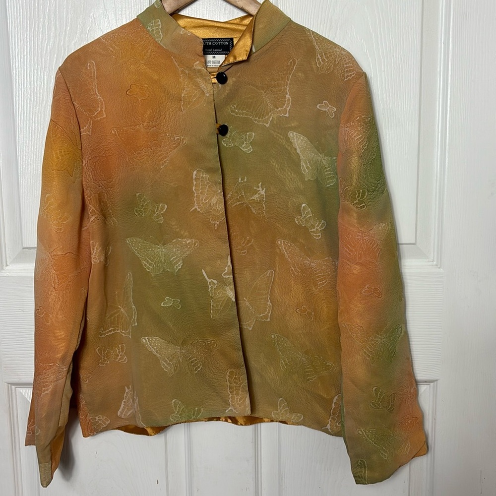 NEW SOUTH COTTON butterfly hand loomed jacket cardigan reversible gold size M